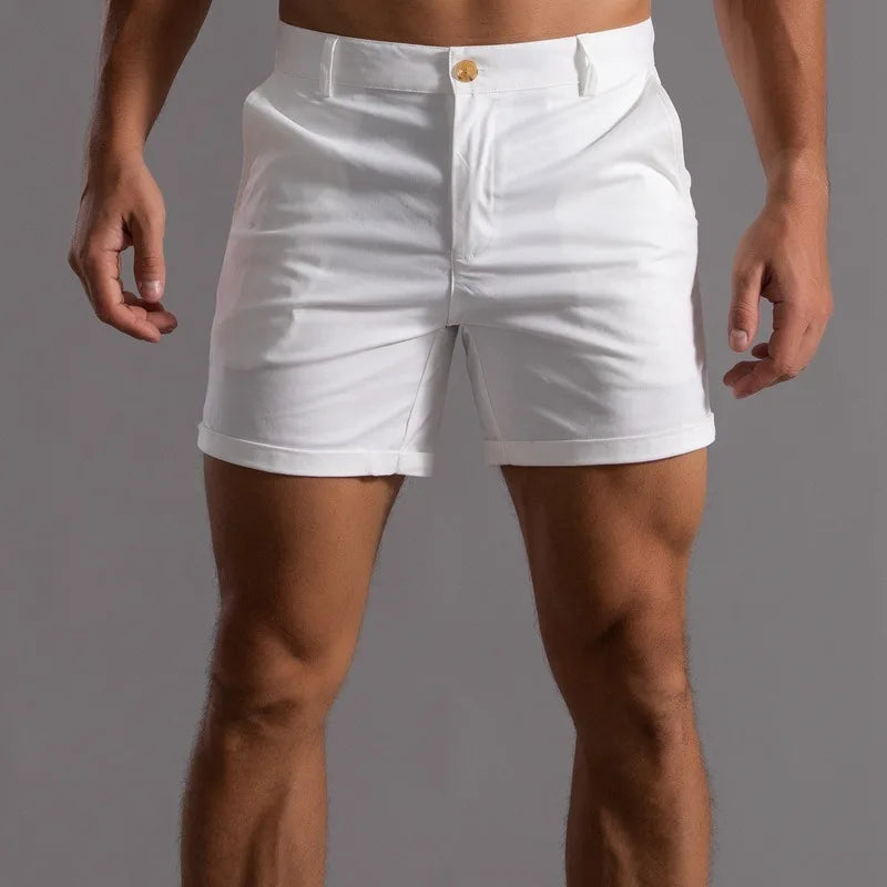 Men Slim Fit Chino Shorts Rolled Hem Casual Solid Summer Beach Short Pants