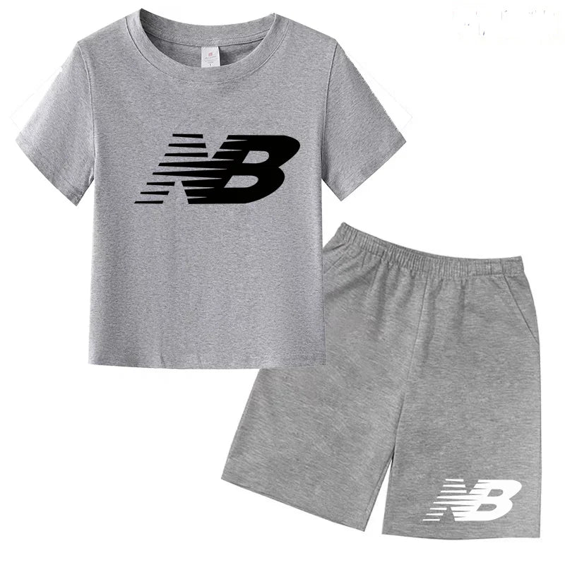 Children's Sports White T-shirts Short-sleeved Shirts and Shorts Sets for Boys Girls Clothing Suitable for Children Aged 3 to13