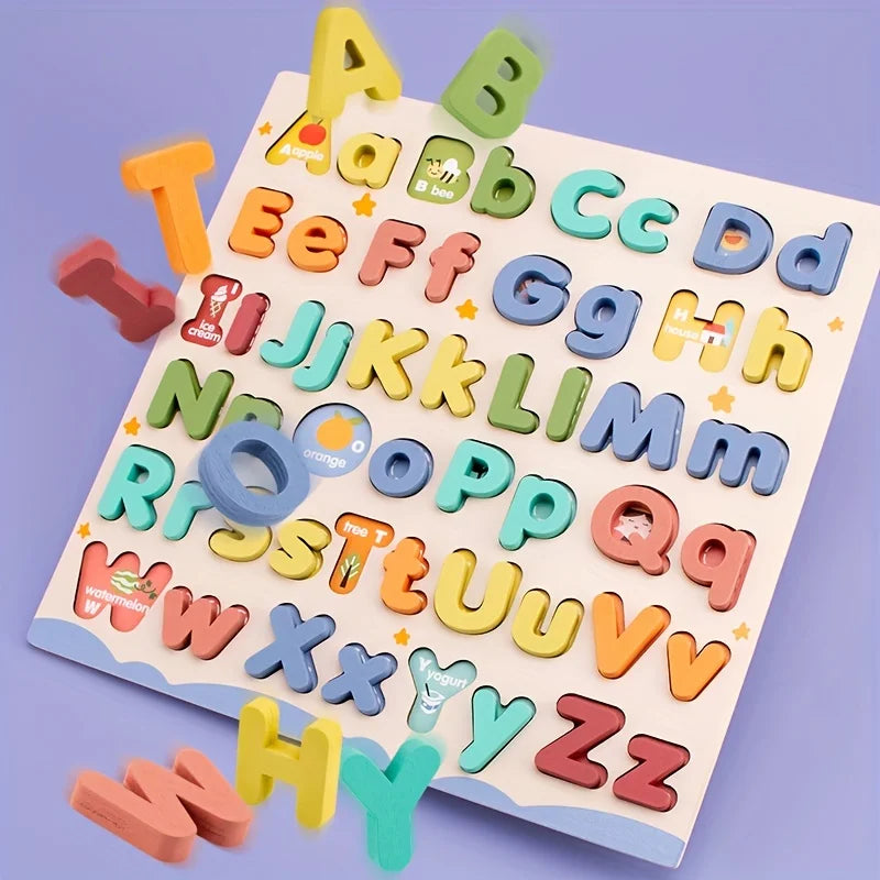 3D Colorful Alphabet Number Puzzle Montessori Wooden Puzzles Matching Games Early Education Toys Mathematics Shape Cognition