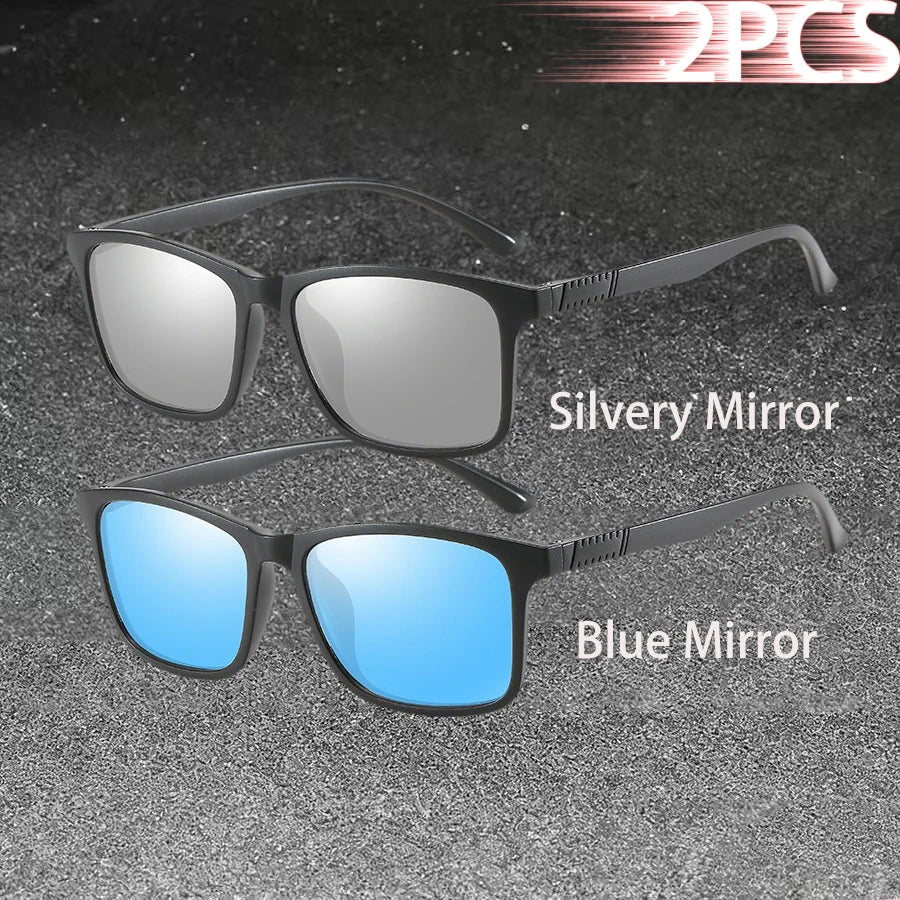 1-2PCS Luxury Men Sunglasses Fashion Vintage Square Ultra Light Frame Driving Fishing Sun Glasses For Man Eyewear