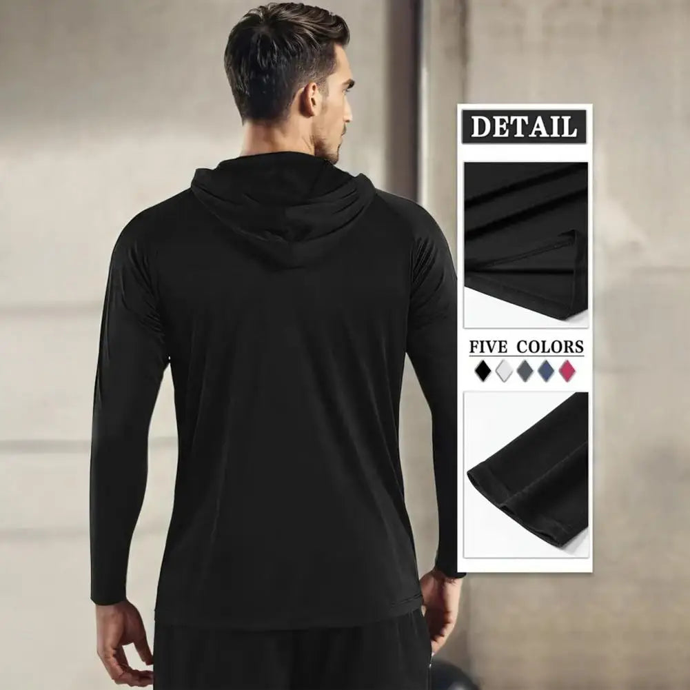 Men's Quick Dry Long Sleeve Hoodie Sweat-Wicking Gym Training T-Shirt Loose Fit For Running Basketball Sports Jogging Training