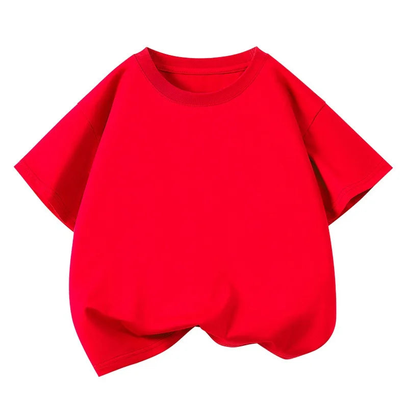 Children's Pure Cotton Short-Sleeved Solid Color Sports Casual Round-Neck T-Shirt Summer Breathable Soft Kid's Basic Top
