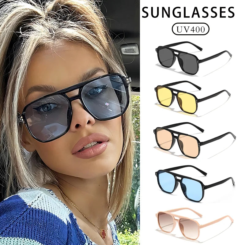 2025 New Trendy Women Sunglasses UV400 Sunshades Anti-Ultraviolet Unisex Eyeglasses Elegant Double Beam Pilot Lense