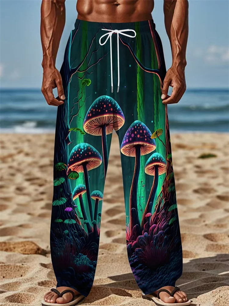 Luminous Mushroom Banquet 3D Printed Autumn Men's Long Pants, A Must-have Fashionable Men's Straight-leg Pants For Trendsetters