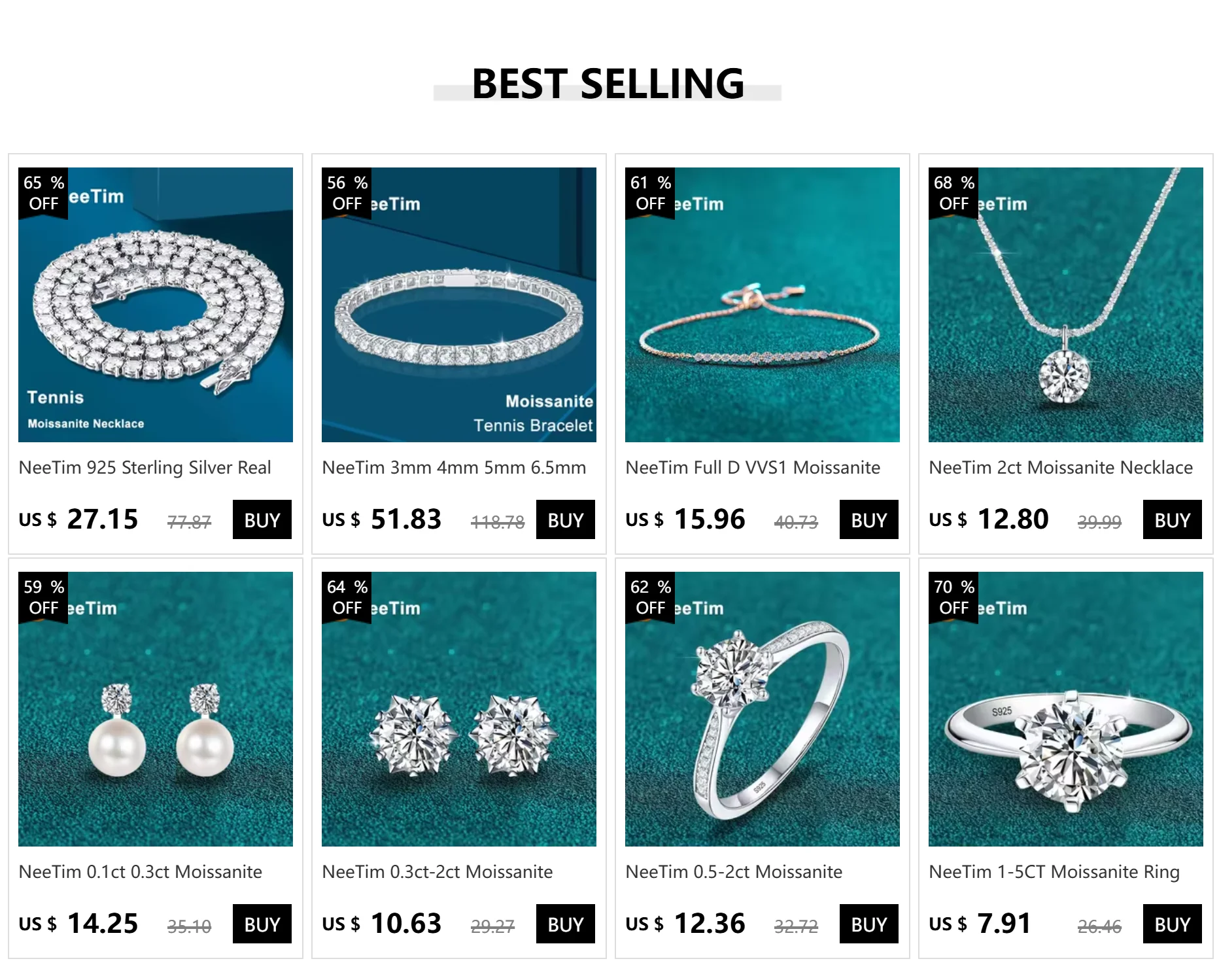 NeeTim 1-5CT Moissanite Ring Lab Diamond Solitaire Ring for Women S925 Silver Engagement Party Wedding Band Jewelry Certified