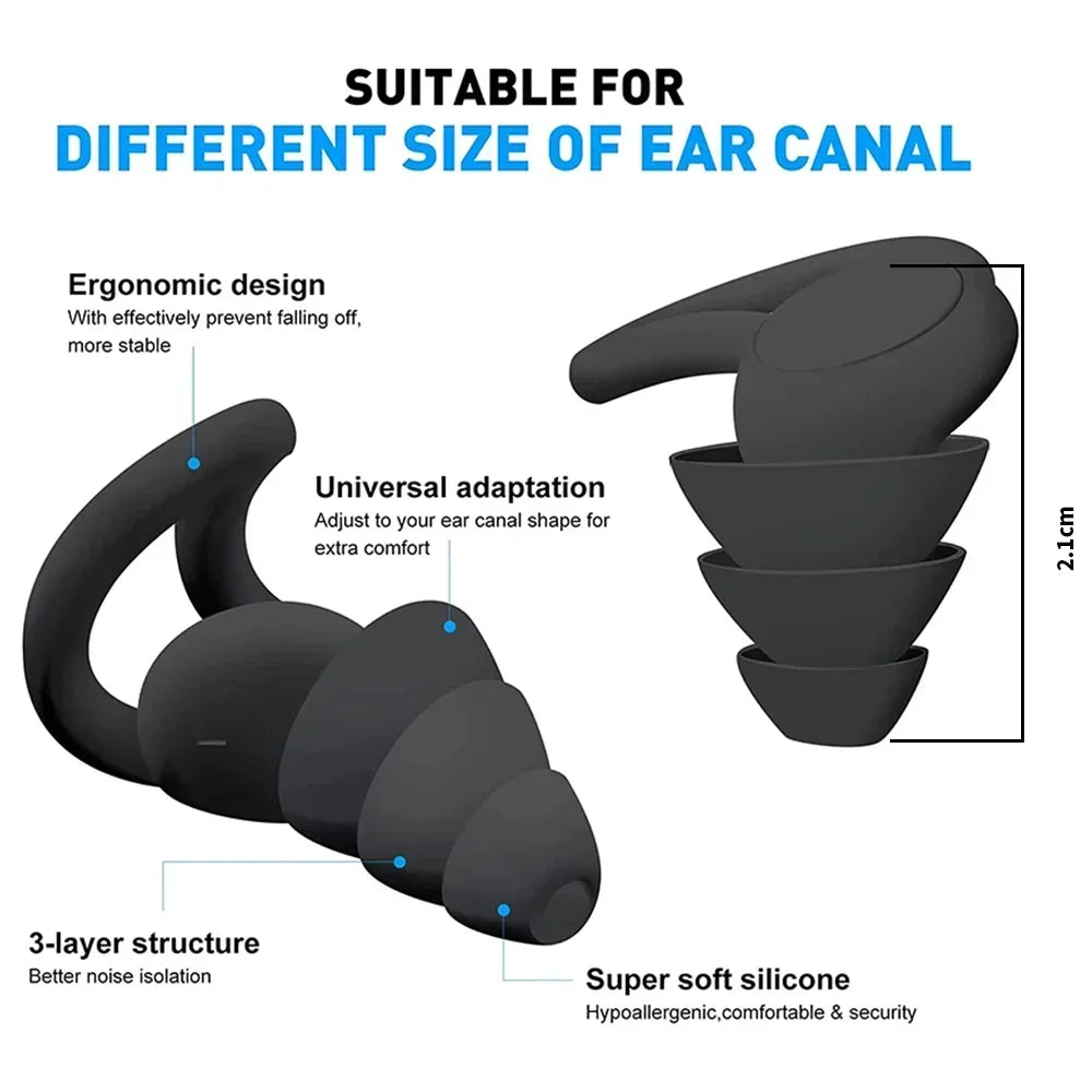 HUAK 3 Layer Ear  Work & Swim Silicone Earplugs – Noise Protection for Factories  Waterproof for Pools, Comfortable All Shift