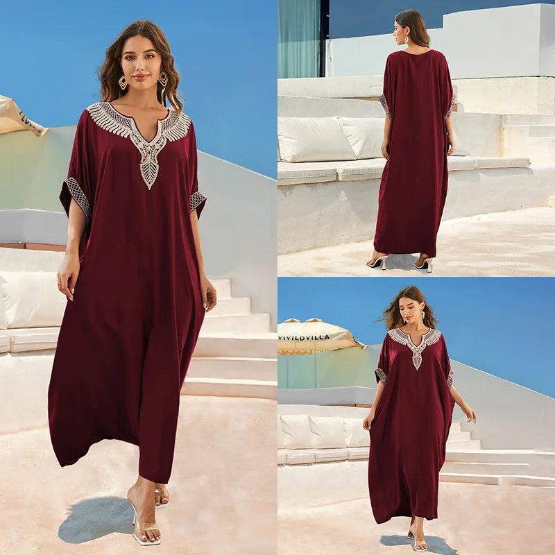New Fashion European And American Cotton Embroidery Plus Size Long Dress Women's Beach Sun Protection Clothing Bikini Outerwear