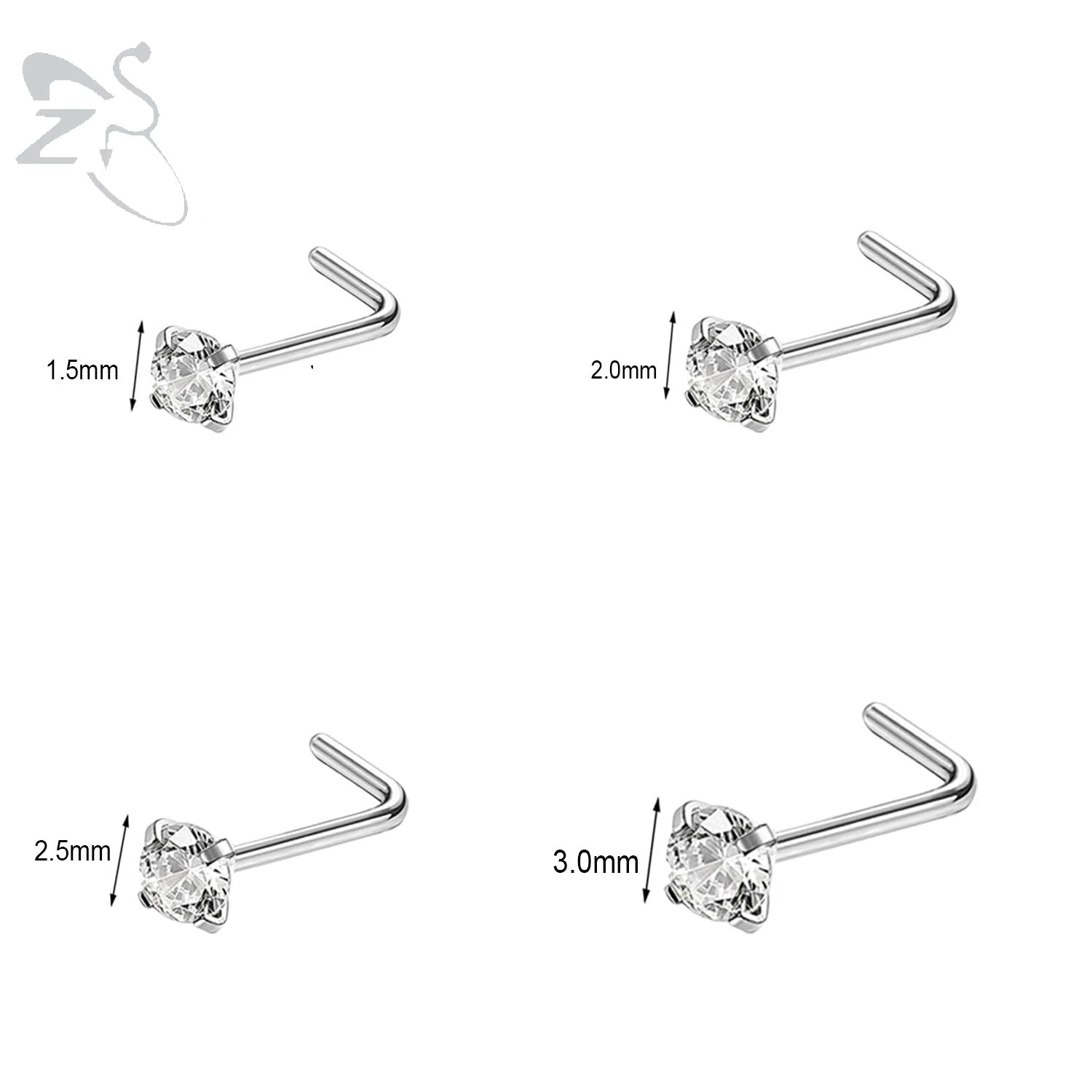 ZS 3-4Pcs/lot Gold Color Stainless Steel Nose Stud Set Heart Star Round Crystal Nose Piercing L Shape Nostril Piercing 18g/20g
