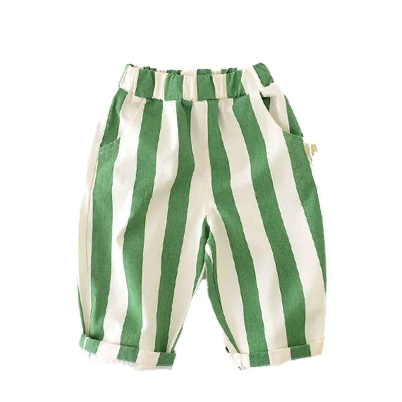 Autumn New Boy Girl Children Loose Striped Casual Pants Baby Pockets Fashion Pants Kid Outdoor Cotton Trousers Toddler Costume