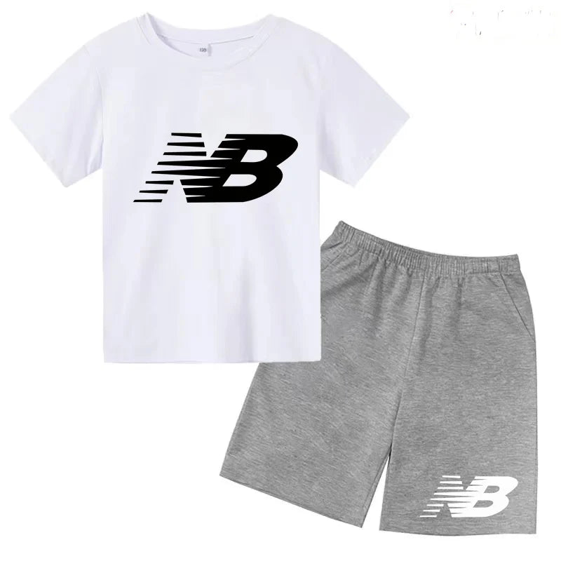 Children's Sports White T-shirts Short-sleeved Shirts and Shorts Sets for Boys Girls Clothing Suitable for Children Aged 3 to13
