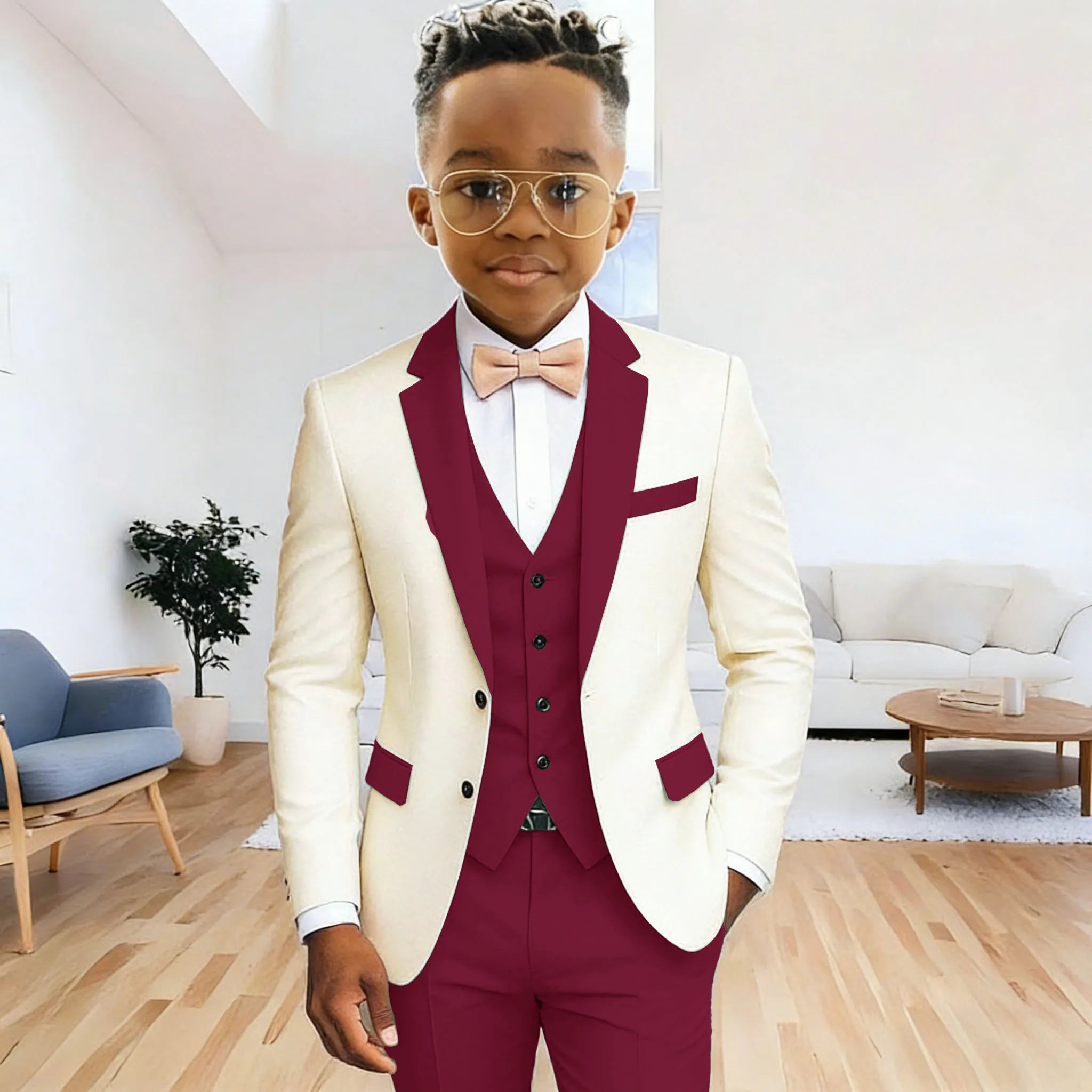 Ivory Boy's Suit Formal Set 3-Pieces (Jacket+vest+pants) Notched Lapel Kids Tuxedos 2-16 Year Old Wedding Prom Party