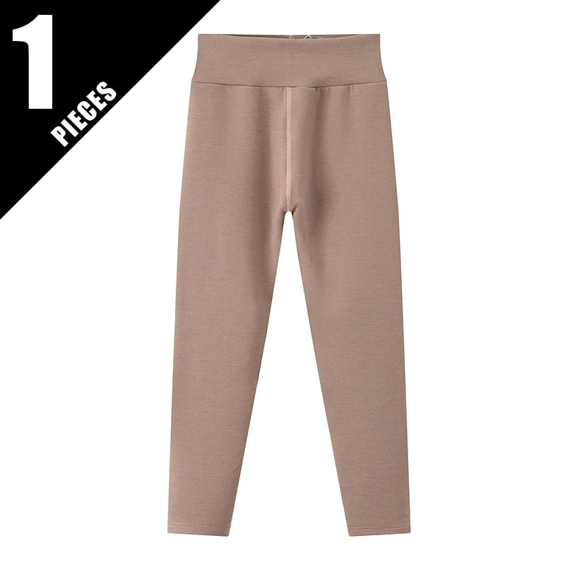 3/1 Piece Set For Autumn And Winter Children Solid Color Medium High Waist Thick Leggings Boys And Girls Fleece Warm Casual Pant