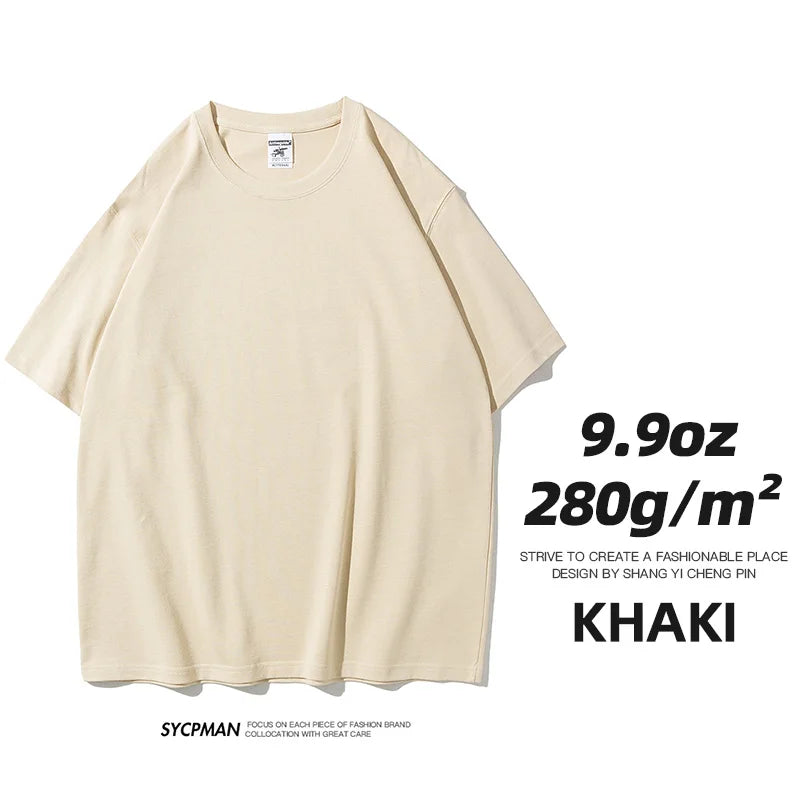 Oversized T-Shirt 9.9oz 280 Grams Heavy High Quality Short Sleeve Cotton Tee Solid Color Unisex Streetwear