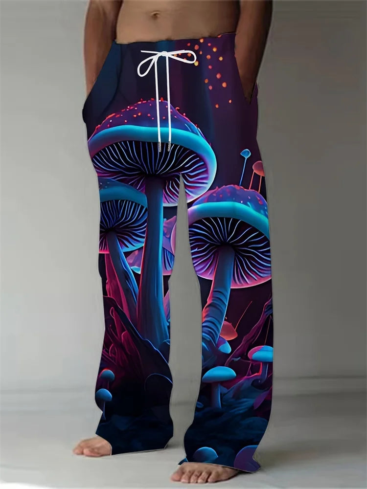 Luminous Mushroom Banquet 3D Printed Autumn Men's Long Pants, A Must-have Fashionable Men's Straight-leg Pants For Trendsetters