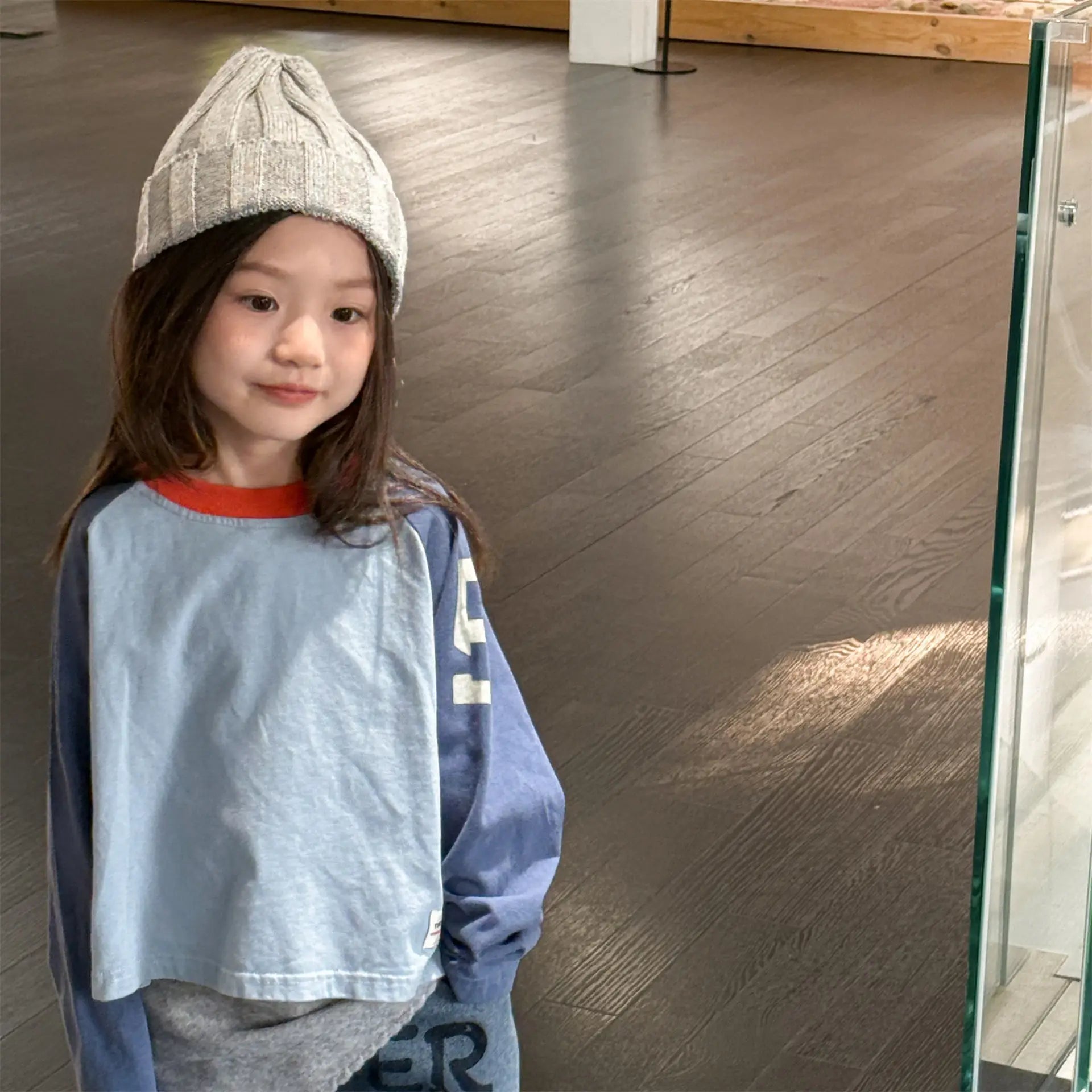 Kids Girls Top Shirts Clothes 2026 Korean autumn 1-6Y Boys Color Block Loose Fit Long Sleeve Tee Fashion Children Clothing