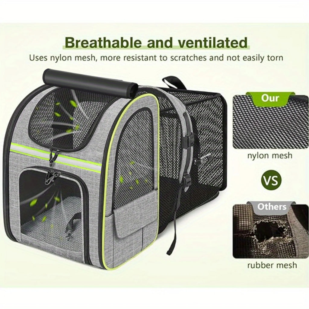 Cat Carrier Dog Backpack Expandable Large, Portable Breathable Rucksack with Front Opening-Mesh Window-Pockets