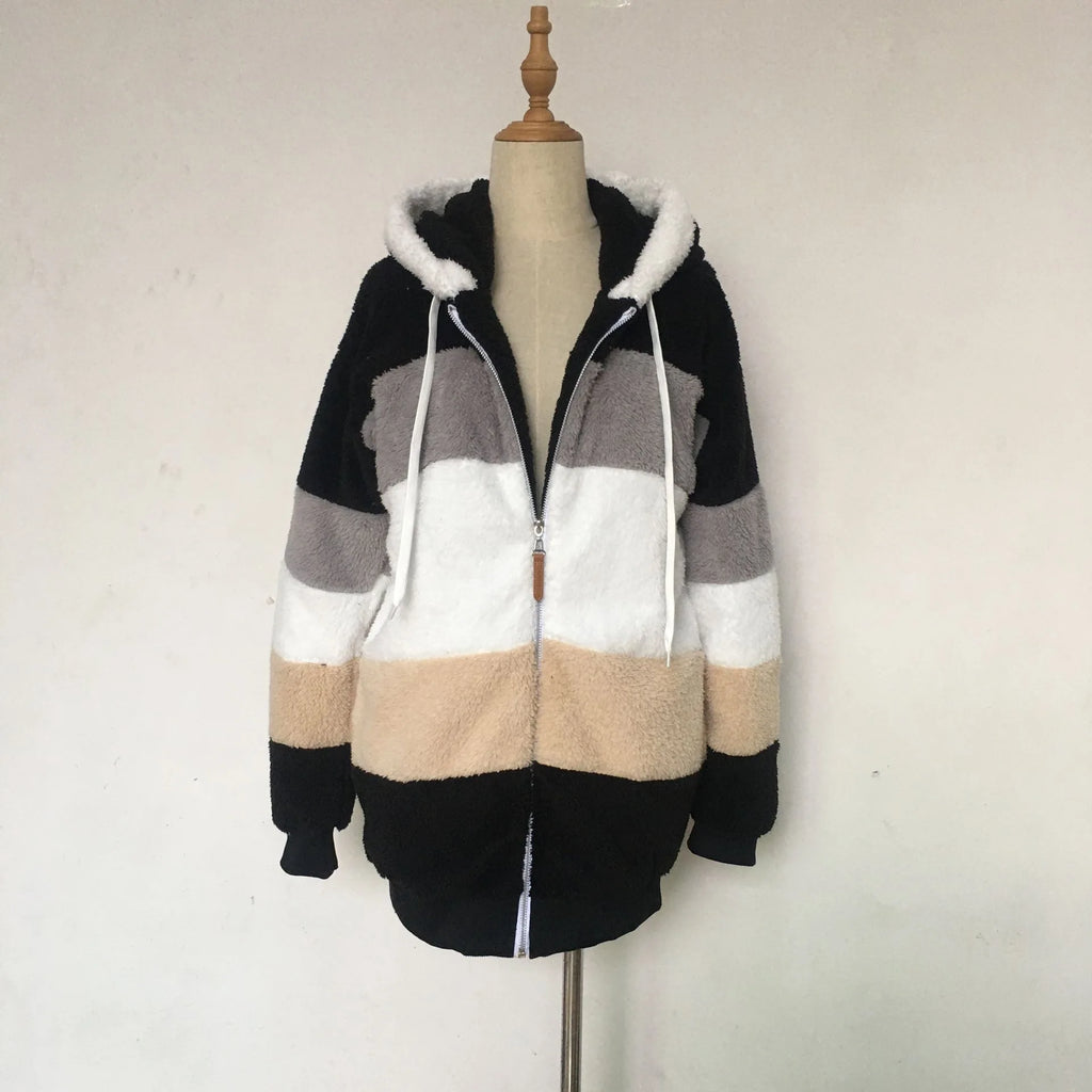 Women Oversized Plush Hoodie Coat Winter Outerwear Jacket With Pockets