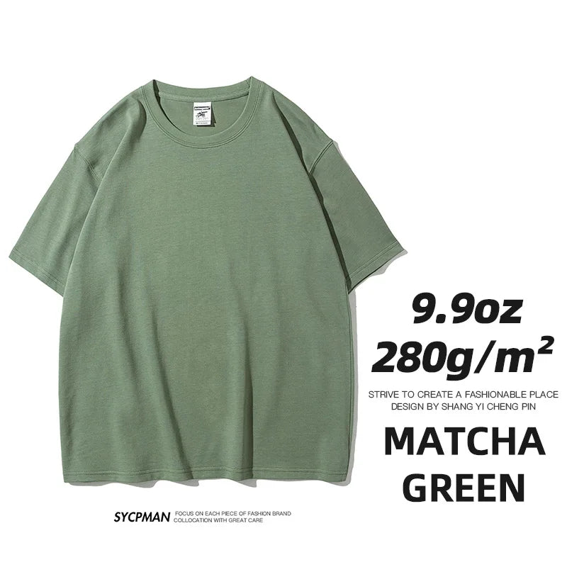 Oversized T-Shirt 9.9oz 280 Grams Heavy High Quality Short Sleeve Cotton Tee Solid Color Unisex Streetwear