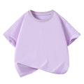 Children's Pure Cotton Short-Sleeved Solid Color Sports Casual Round-Neck T-Shirt Summer Breathable Soft Kid's Basic Top
