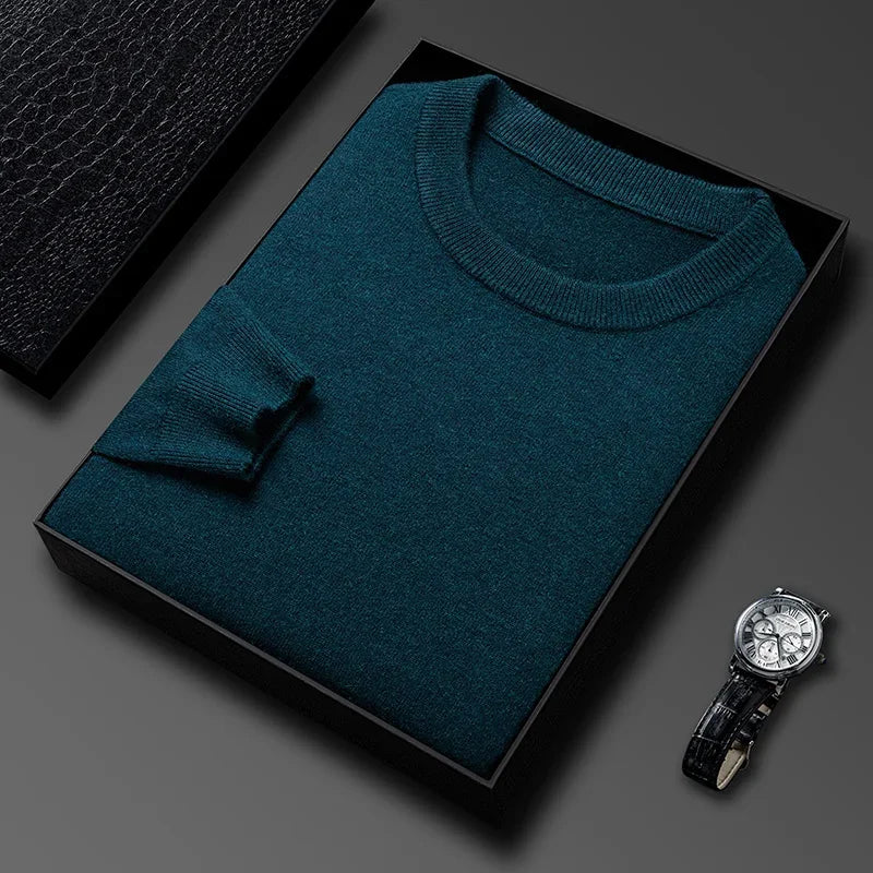 New Men's Casual Sweater Round Neck Long Sleeve Knitted Sweater Diamond Pattern Fashion Versatile Top
