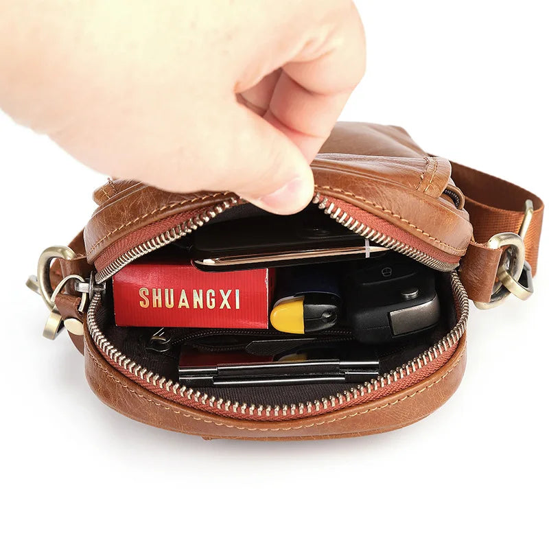 New Men's Cow Leather Crossbody Bag Man Shoulder Bag Casual Male Small Simple Bag For Men