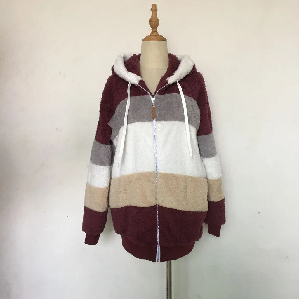 Women Oversized Plush Hoodie Coat Winter Outerwear Jacket With Pockets
