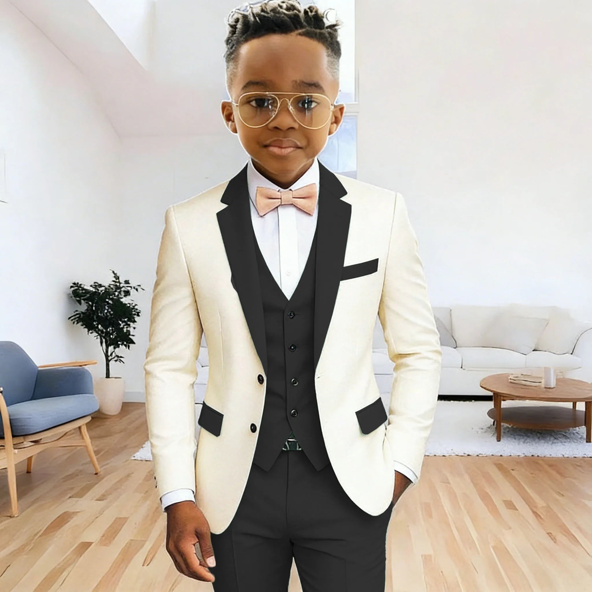 Ivory Boy's Suit Formal Set 3-Pieces (Jacket+vest+pants) Notched Lapel Kids Tuxedos 2-16 Year Old Wedding Prom Party