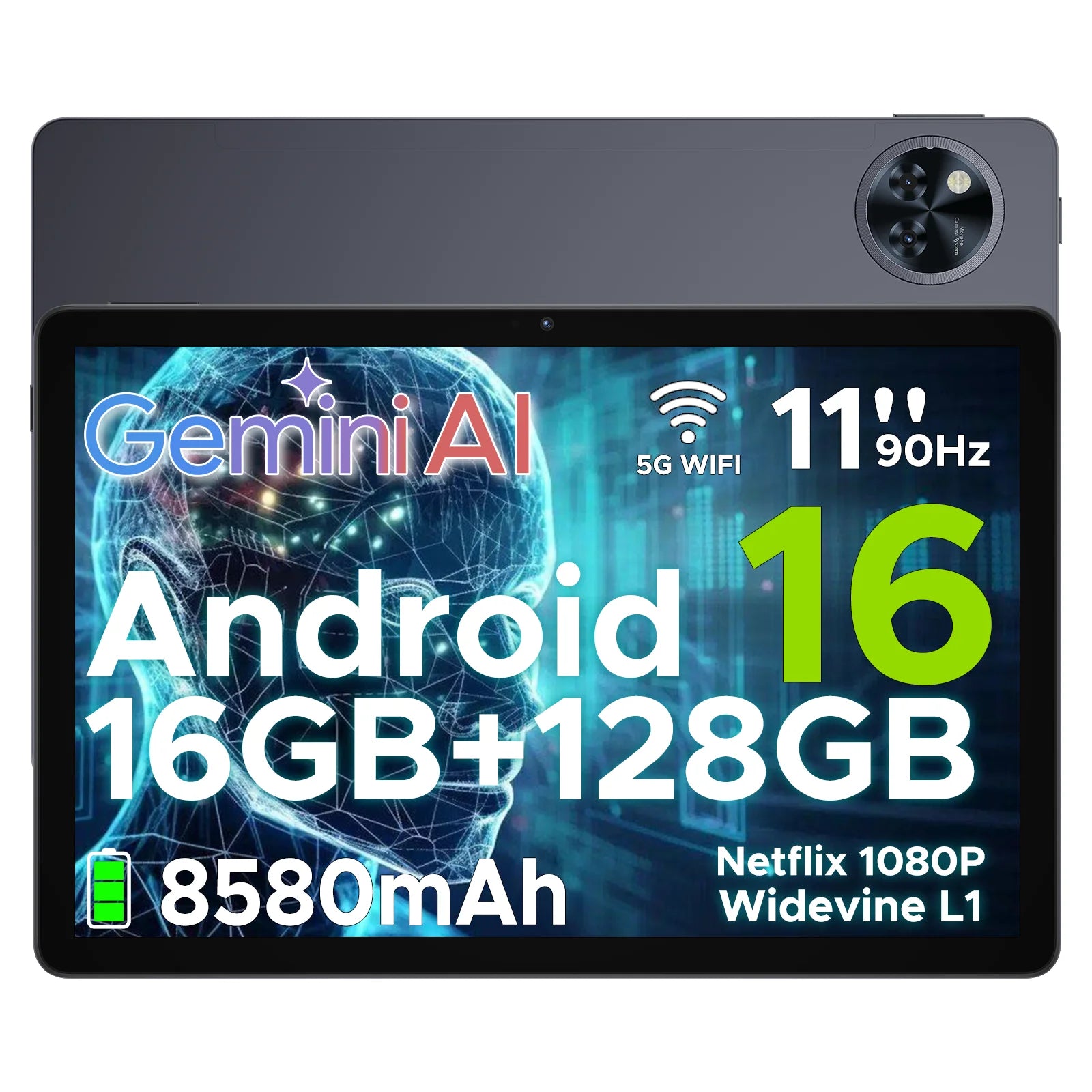 DOOGEE U11 2 in 1 Tablet PC 16GB(4+12) 128GB 11" Ultra-clear 90Hz Display Unisoc T606 8580mAh Battery  Android 16 Widevine L1