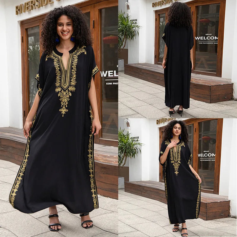 New Fashion European And American Cotton Embroidery Plus Size Long Dress Women's Beach Sun Protection Clothing Bikini Outerwear