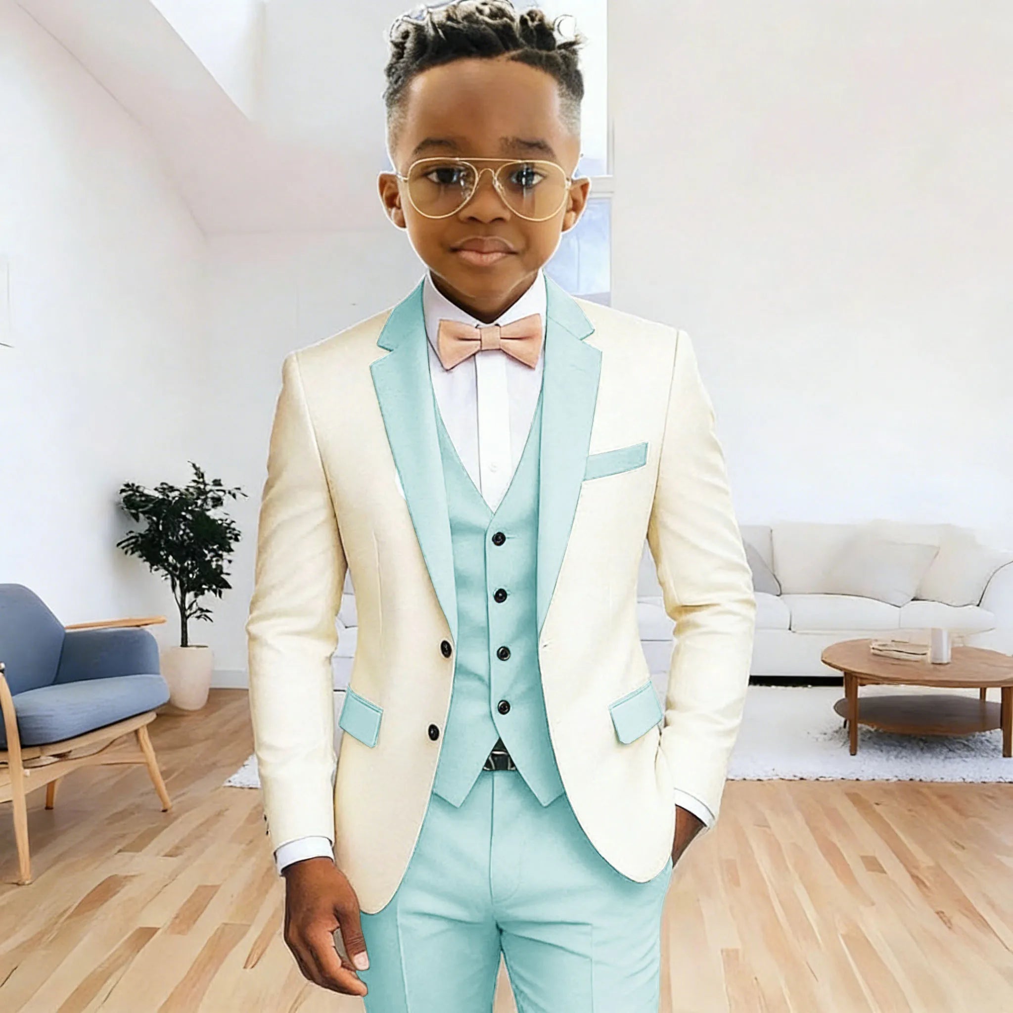 Ivory Boy's Suit Formal Set 3-Pieces (Jacket+vest+pants) Notched Lapel Kids Tuxedos 2-16 Year Old Wedding Prom Party