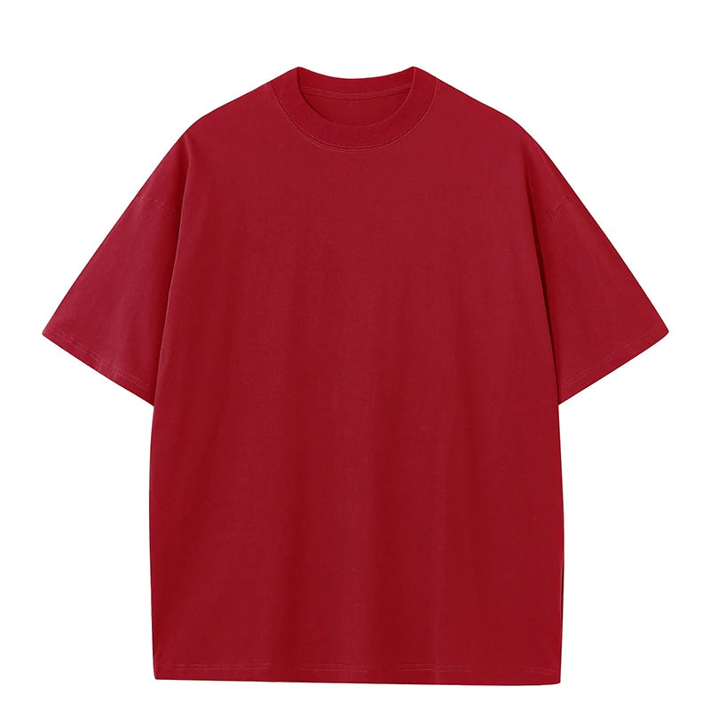 High Quality Oversized Heavy Tops T-shirt for Men Short Sleeve Tee Cotton Solid Color Trend Leisure Green White Black