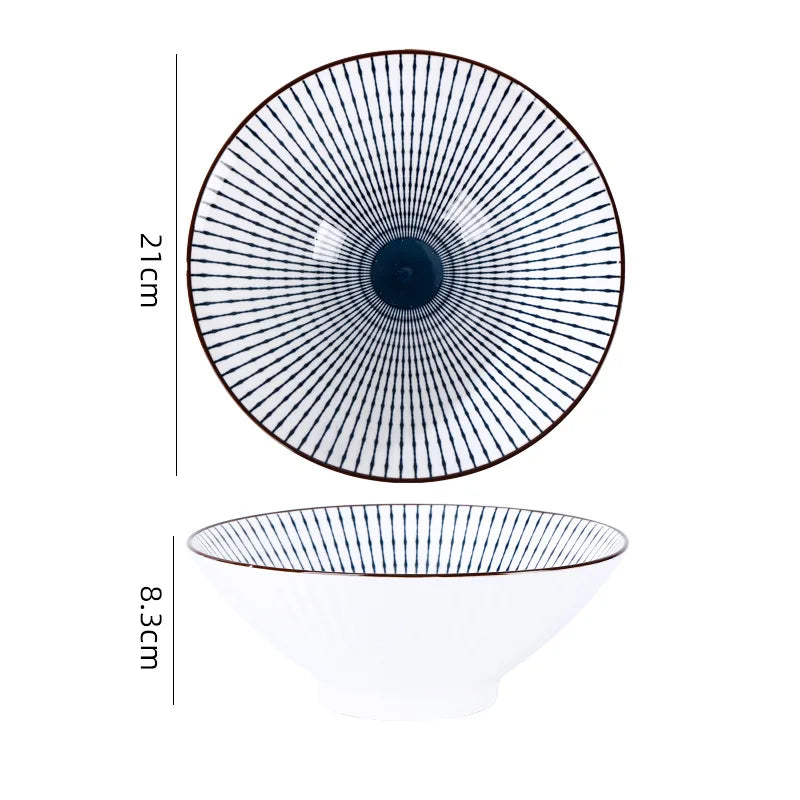 8 inches Japanese and Korean 8-inch hat Bowl Ceramic net red ramen bowl household soup bowl large horn bowl underglaze color