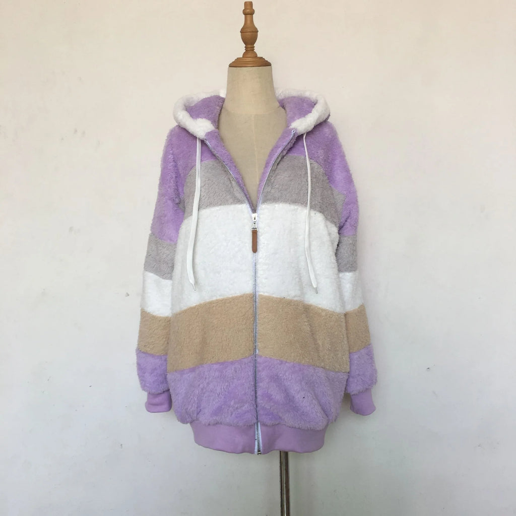 Women Oversized Plush Hoodie Coat Winter Outerwear Jacket With Pockets