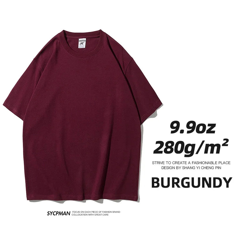 Oversized T-Shirt 9.9oz 280 Grams Heavy High Quality Short Sleeve Cotton Tee Solid Color Unisex Streetwear