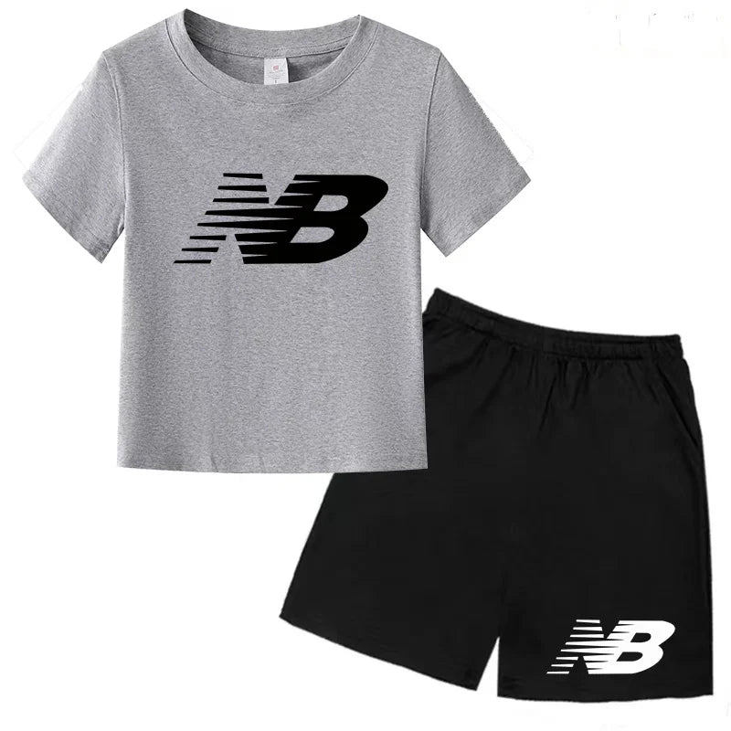 Children's Sports White T-shirts Short-sleeved Shirts and Shorts Sets for Boys Girls Clothing Suitable for Children Aged 3 to13