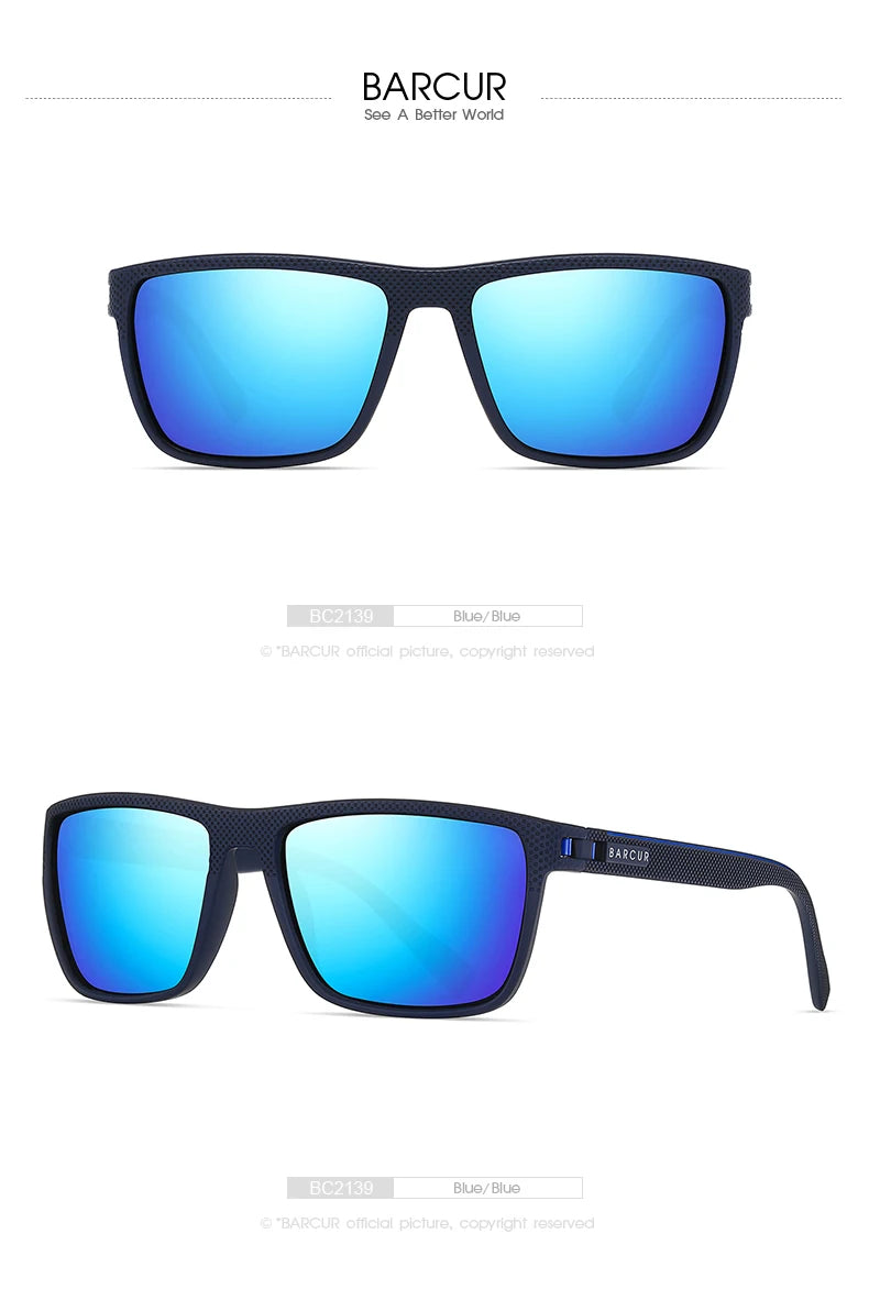 BARCUR Design TR90 Sunglasses Men Polarized Light Weight Sports Sun Glasses Women Eyewear Accessory Oculos UVAB Protection