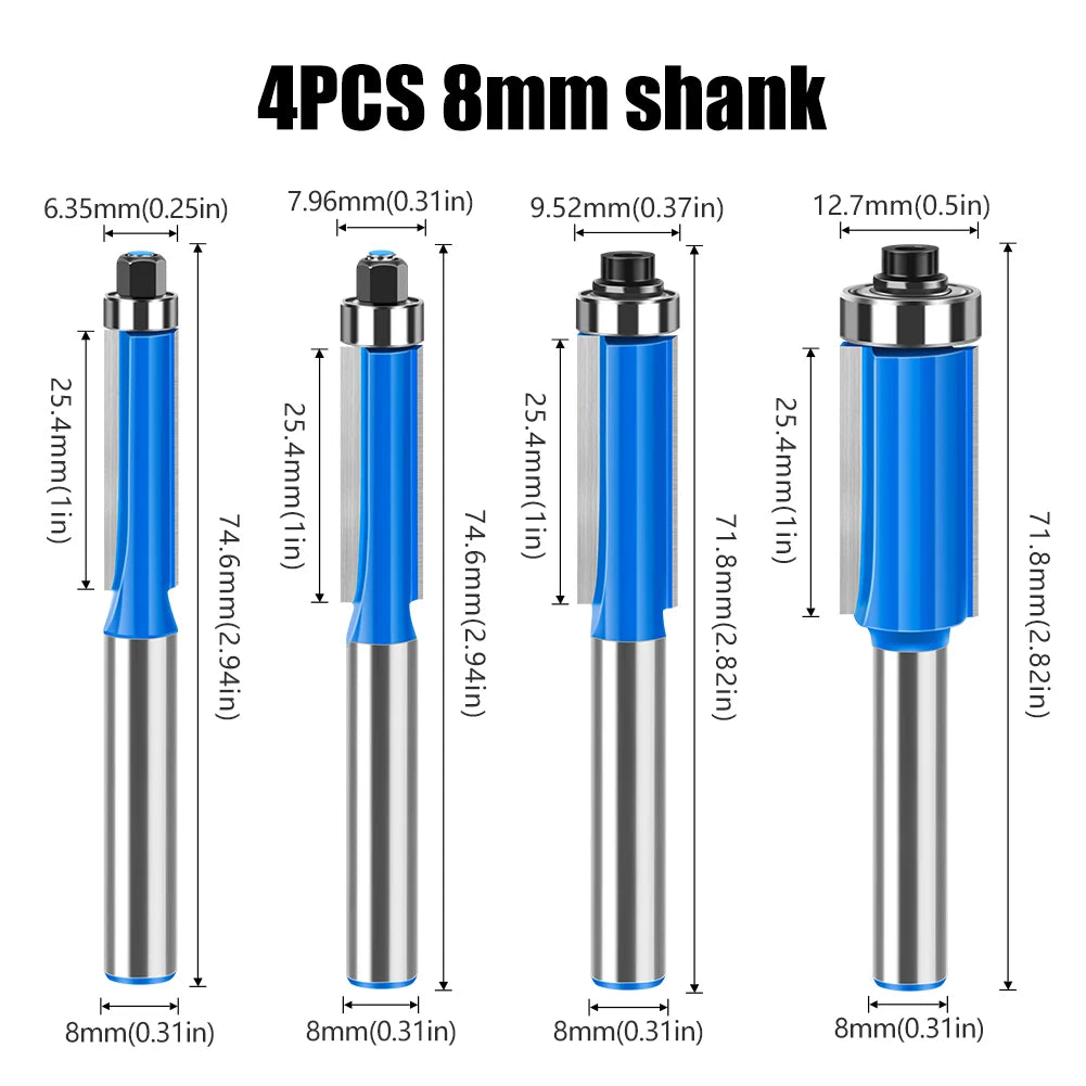8mm Shank Flush Trim Router Bit With Bearing Double Flute Woodworking Milling Cutter For Trimming And Grooving Work