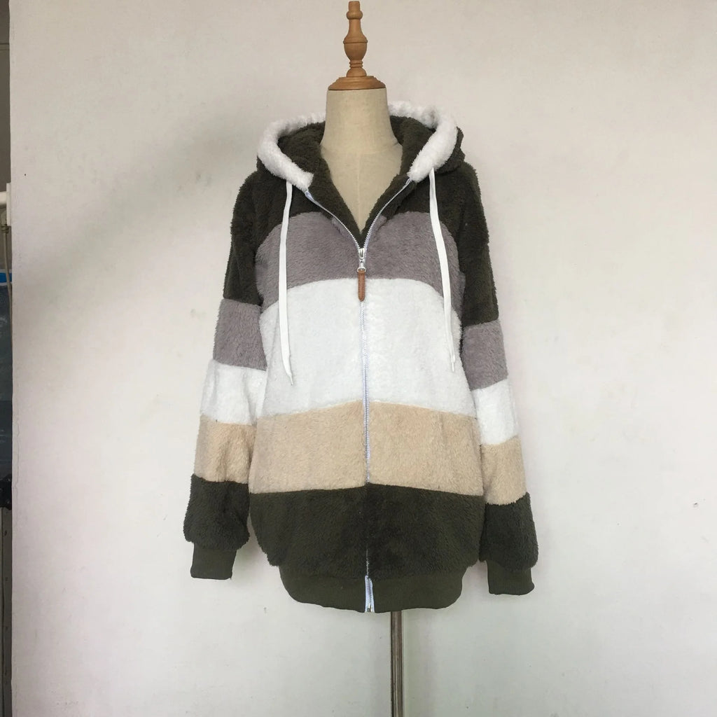 Women Oversized Plush Hoodie Coat Winter Outerwear Jacket With Pockets