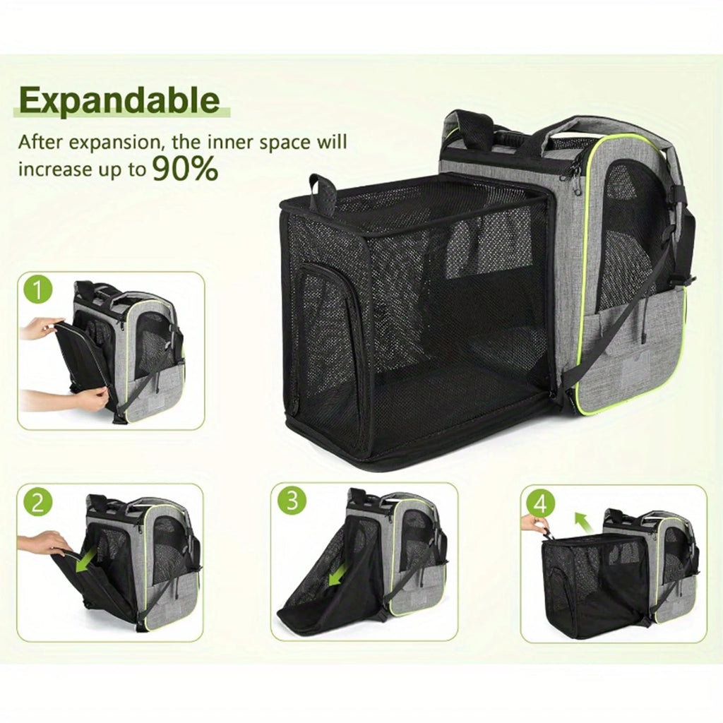 Cat Carrier Dog Backpack Expandable Large, Portable Breathable Rucksack with Front Opening-Mesh Window-Pockets