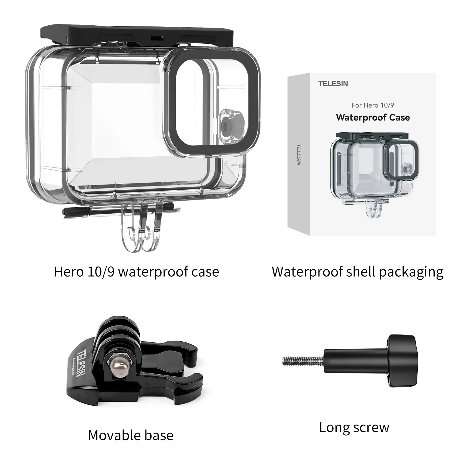 TELESIN 60M Waterproof Case For GoPro Hero 13 12 11 10 9 Underwater Diving Housing Cover With Dive Filter For Gopro Accessories