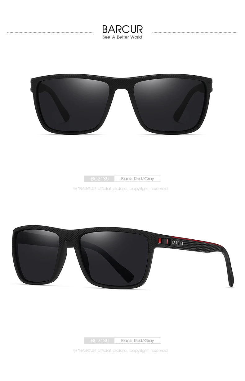 BARCUR Design TR90 Sunglasses Men Polarized Light Weight Sports Sun Glasses Women Eyewear Accessory Oculos UVAB Protection
