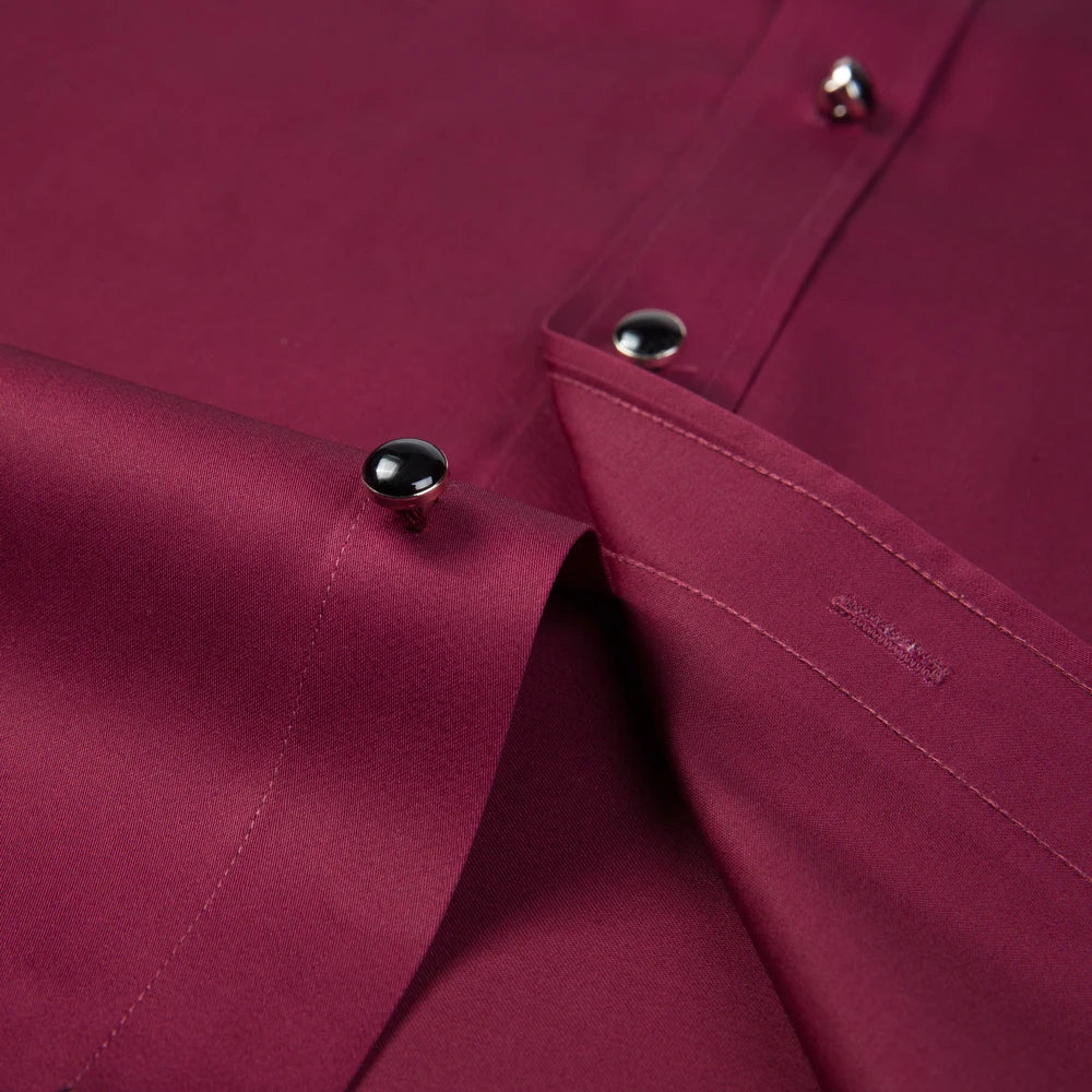 Men's Banded Collar Long Sleeve Solid Dress Shirts Single Patch Pocket Standard-fit Formal Business Casual Blouse Cotton Shirt