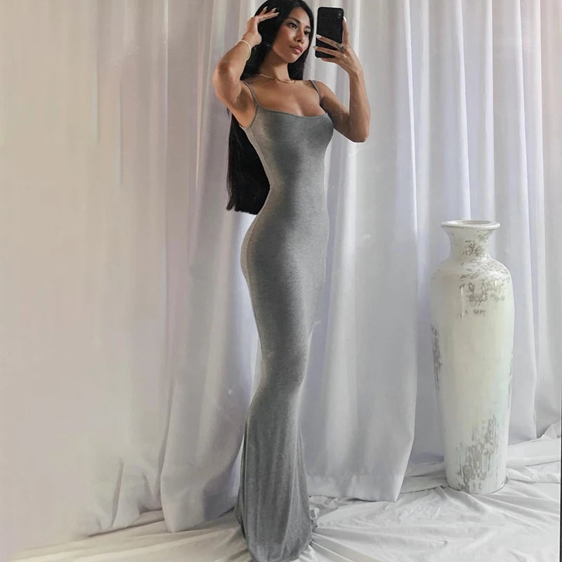 Elegant Black Bodycon Maxi Dress Women Sleeveless Backless Summer 2024 Party