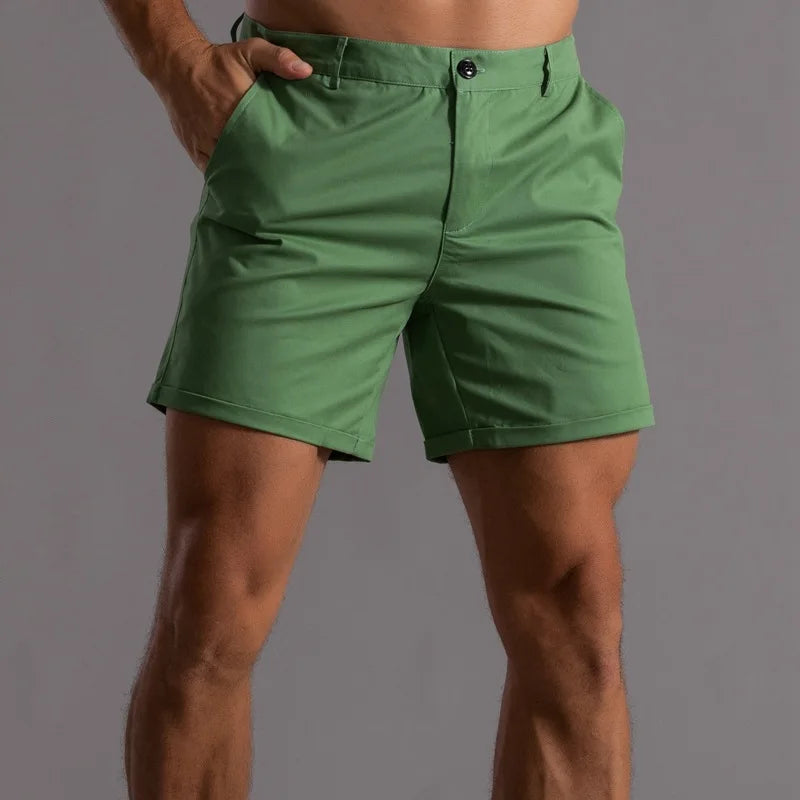Men Slim Fit Chino Shorts Rolled Hem Casual Solid Summer Beach Short Pants