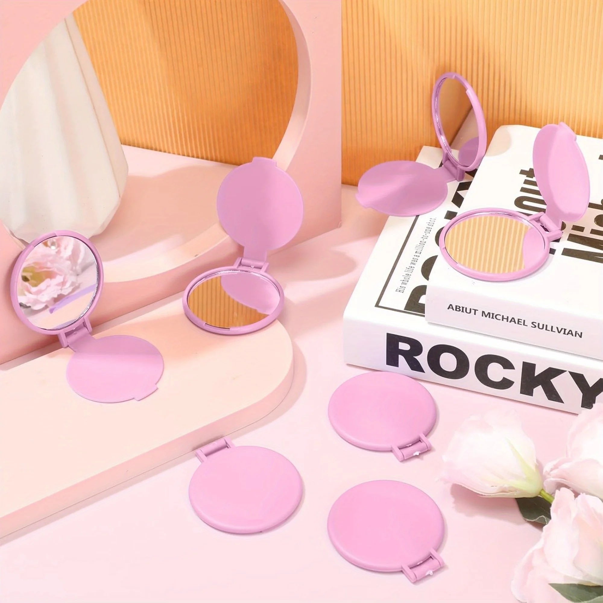 20/50pcs Pink Black Portable Mini Folding Makeup Mirrors - Women's Travel Daily Grooming Mirror, Durable Plastic Frame