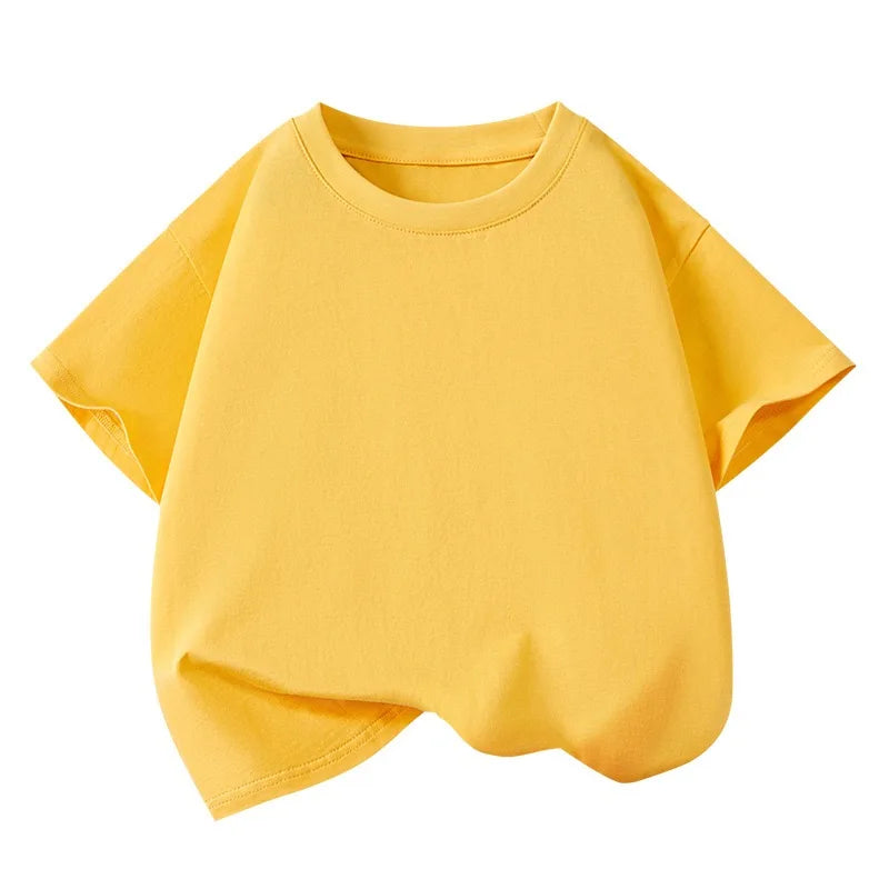 Children's Pure Cotton Short-Sleeved Solid Color Sports Casual Round-Neck T-Shirt Summer Breathable Soft Kid's Basic Top