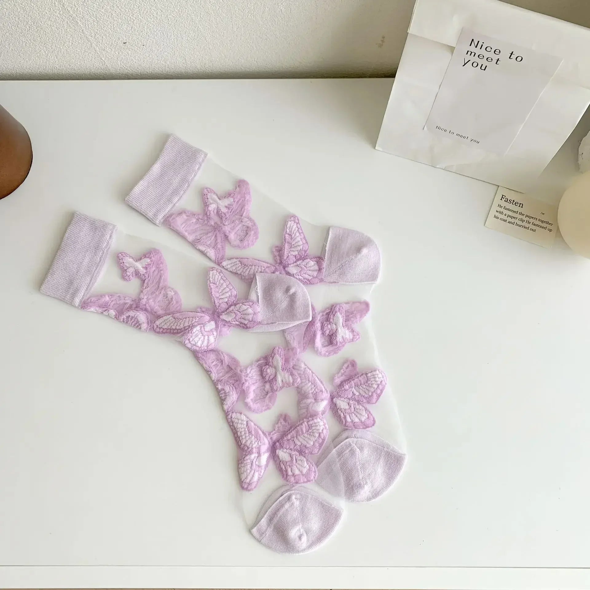 Butterfly Woman Socks Fashion Summer Ultra-thin Transparent Crystal Silk Socks Vintage Harajuku Sexy Lace Mesh Crew Socks