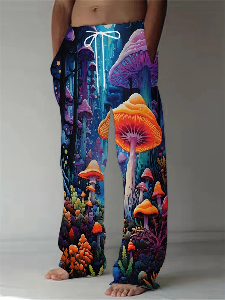 Luminous Mushroom Banquet 3D Printed Autumn Men's Long Pants, A Must-have Fashionable Men's Straight-leg Pants For Trendsetters