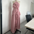 Gown Neck Strap Irregular Long Dress For Women Ruffle High Waist Backless Dress