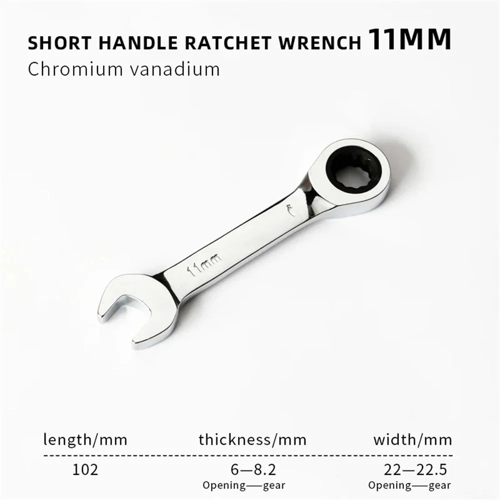 Short Handle Adjustable Head Ratchet Wrench Labor-Saving Dual-Purpose Auto Repair Hardware Tool For Nuts Bolts Fastening Work